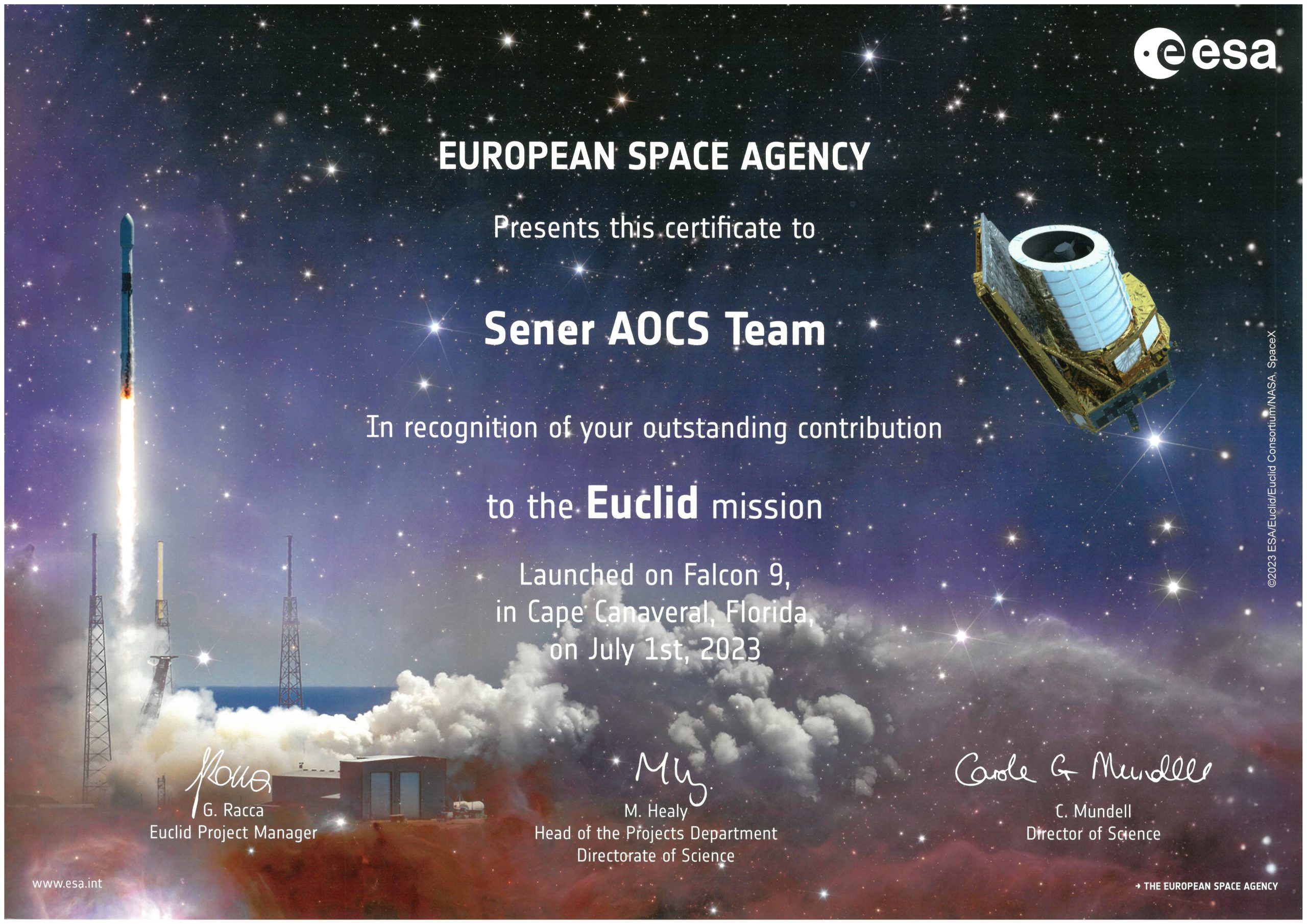 Certificado AOCS Euclid ESA