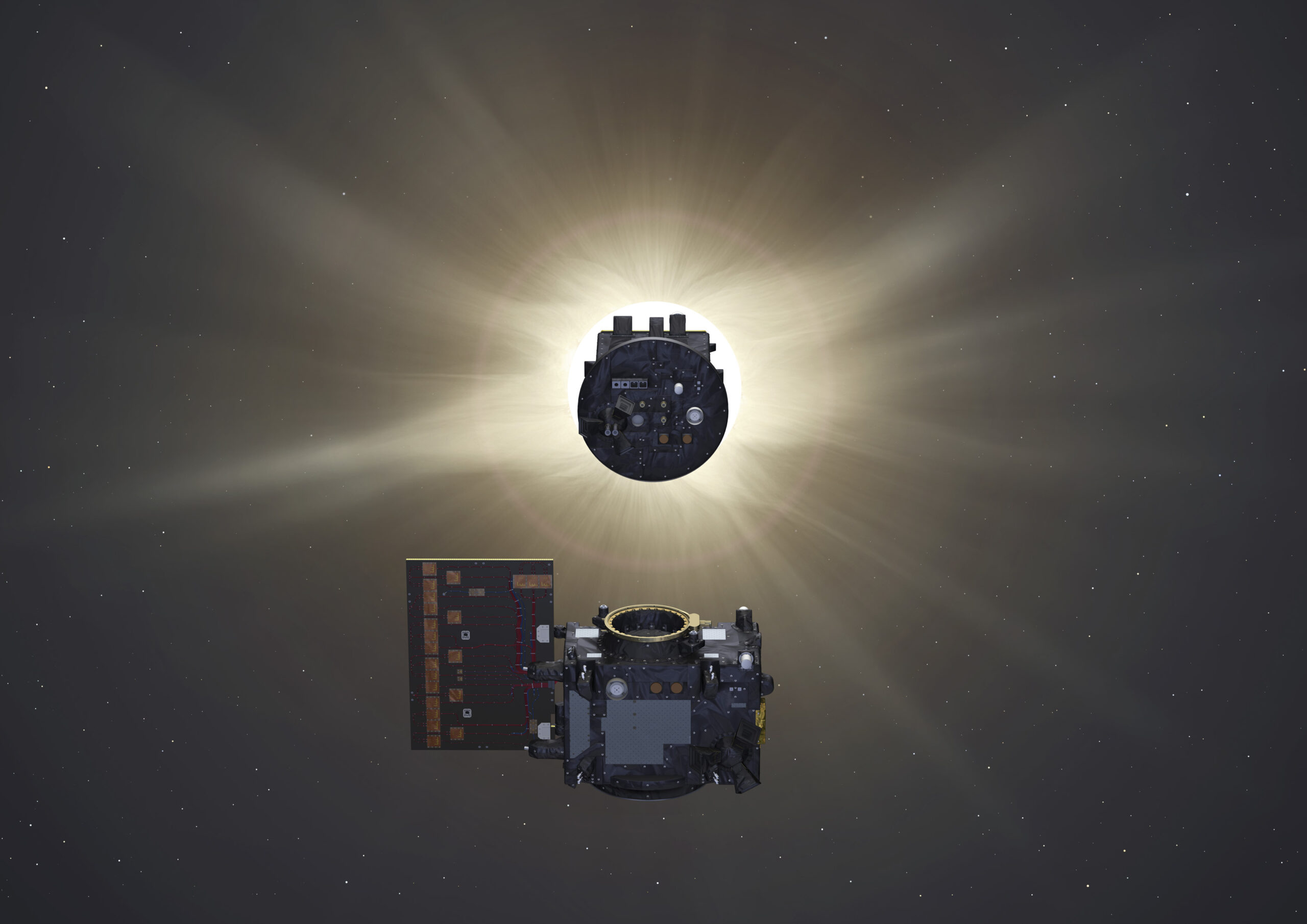 Proba-3_Occulter_eclipsing_Sun_for_Coronagraph_spacecraft