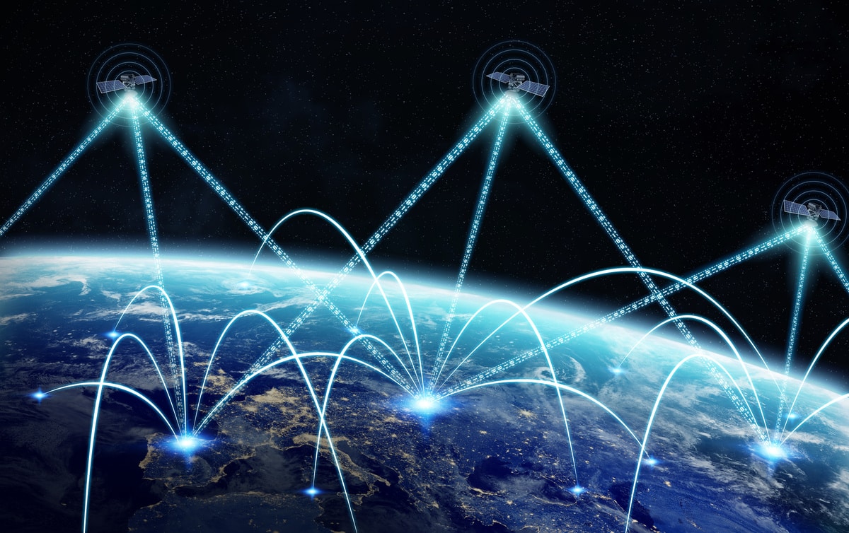 Global network and satellite data exchange 3D rendering elements